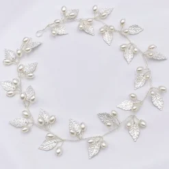 Lace & Favour Pearl Hair Accessories | Silver Hair Accessories*October Silver Leaves and Pearls Long Wedding Hair Vine Ivory/ Silver