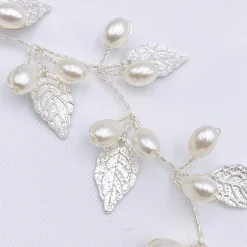 Lace & Favour Pearl Hair Accessories | Silver Hair Accessories*October Silver Leaves and Pearls Long Wedding Hair Vine Ivory/ Silver