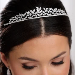 Lace & Favour Prom Headbands & Tiaras | Crystal Hair Accessories*Odessa Dainty Cubic Zirconia Leaves Wedding Tiara Silver