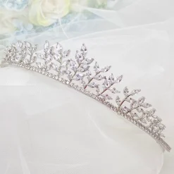 Lace & Favour Prom Headbands & Tiaras | Crystal Hair Accessories*Odessa Dainty Cubic Zirconia Leaves Wedding Tiara Silver
