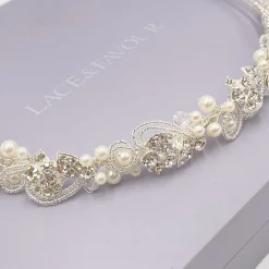 Twilight Designs Vintage Headpieces | Pearl Hair Accessories*Odette Vintage Inspired Pearl and Diamante Bridal Headband Ivory/ Silver