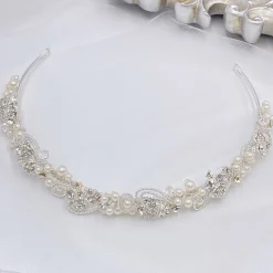 Twilight Designs Vintage Headpieces | Pearl Hair Accessories*Odette Vintage Inspired Pearl and Diamante Bridal Headband Ivory/ Silver