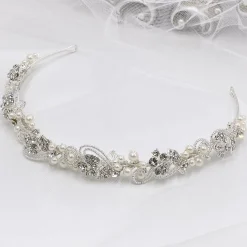 Twilight Designs Vintage Headpieces | Pearl Hair Accessories*Odette Vintage Inspired Pearl and Diamante Bridal Headband Ivory/ Silver