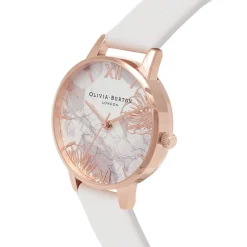 Olivia Burton Women's Watches | Bride Gifts*Floral 30mm Rose Gold and White Leather Strap Watch