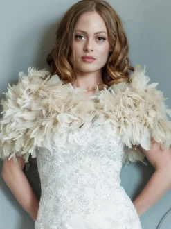 Beverly Hills Feather Stoles & Shrugs | Wedding Capes & Wraps*Olivia Ruffle Feather Bridal Stole Champagne
