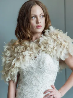 Beverly Hills Feather Stoles & Shrugs | Wedding Capes & Wraps*Olivia Ruffle Feather Bridal Stole Champagne