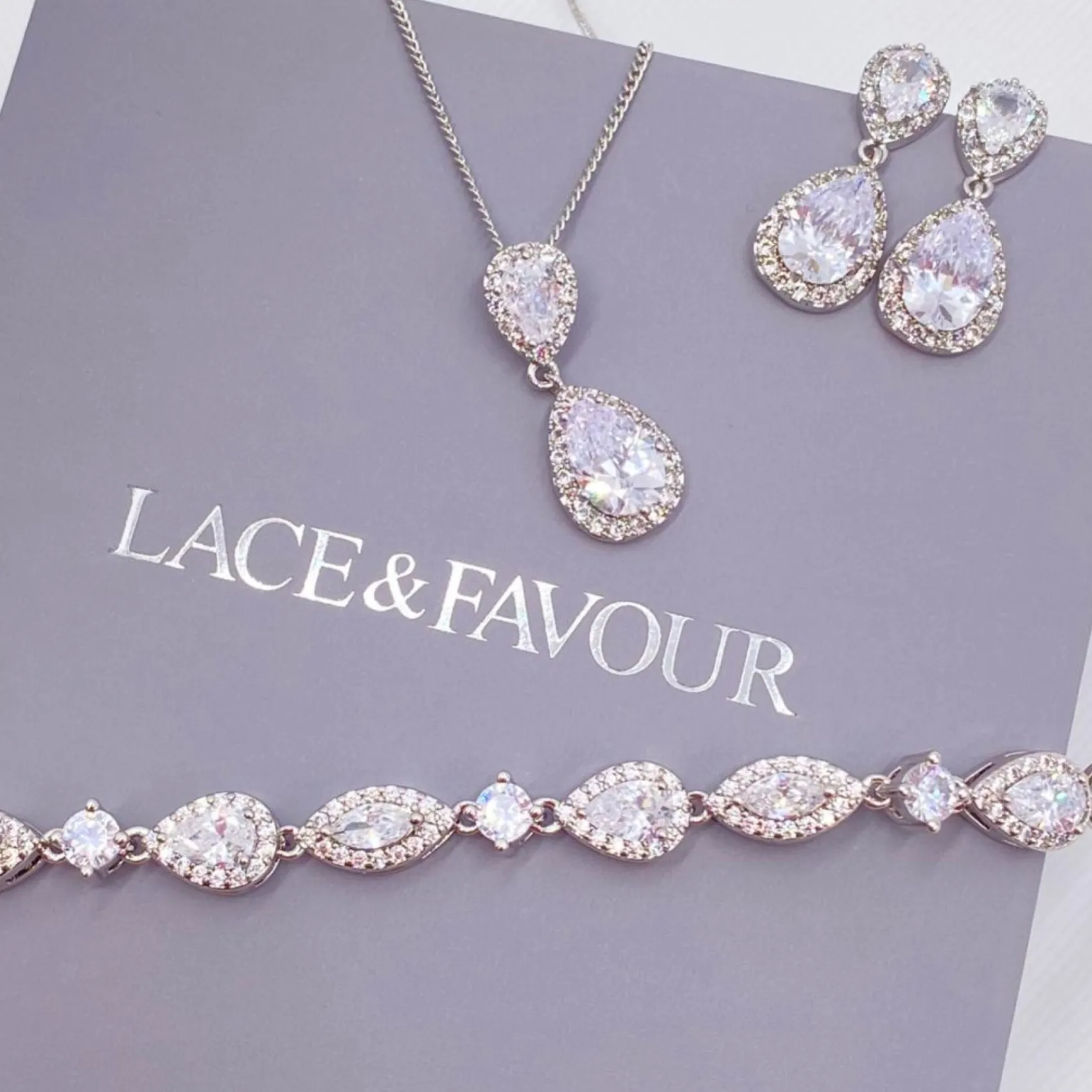 Lace & Favour Bride Gifts | Silver Wedding Jewellery*Palladium Cubic Zirconia Wedding Bracelet Silver