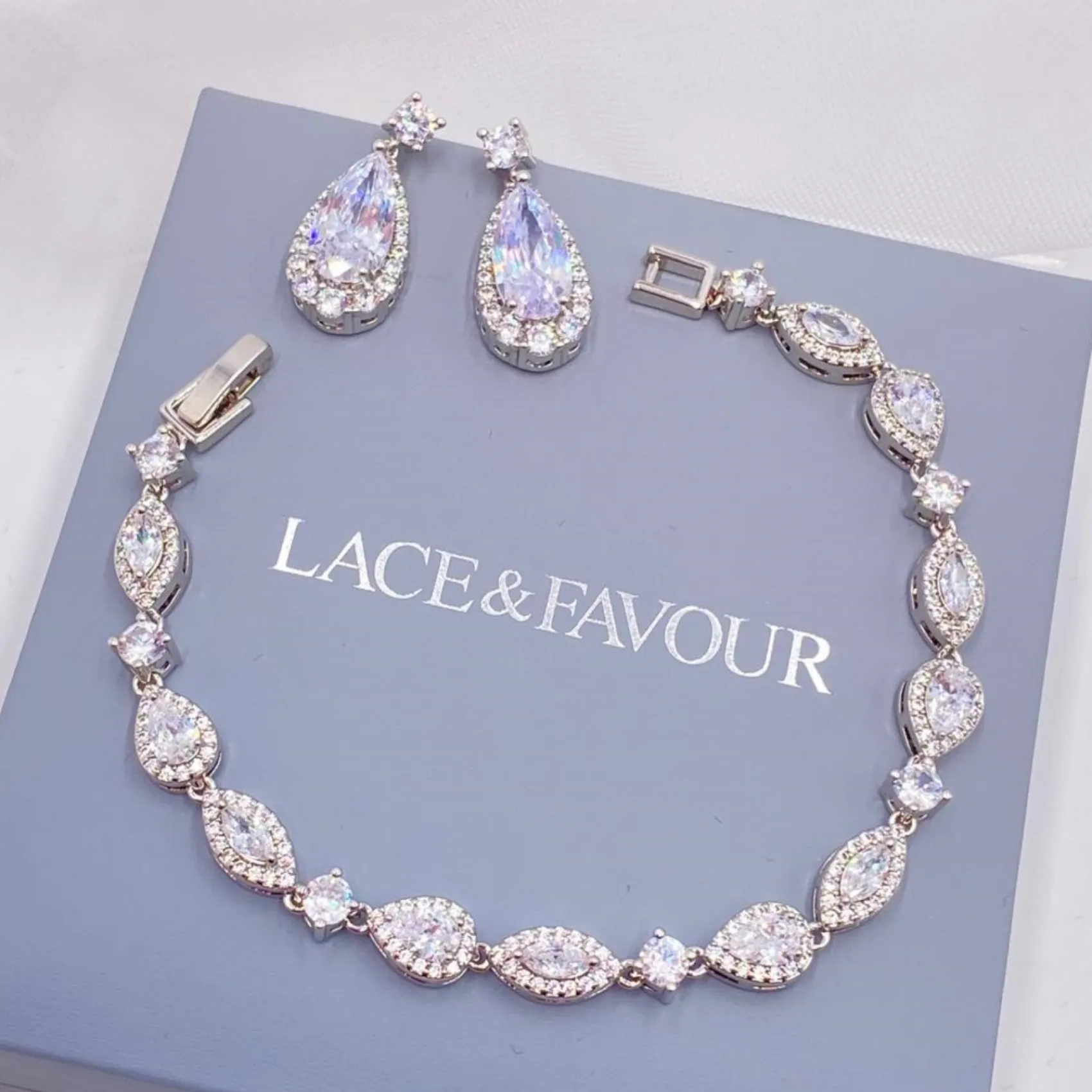 Lace & Favour Bride Gifts | Silver Wedding Jewellery*Palladium Cubic Zirconia Wedding Bracelet Silver