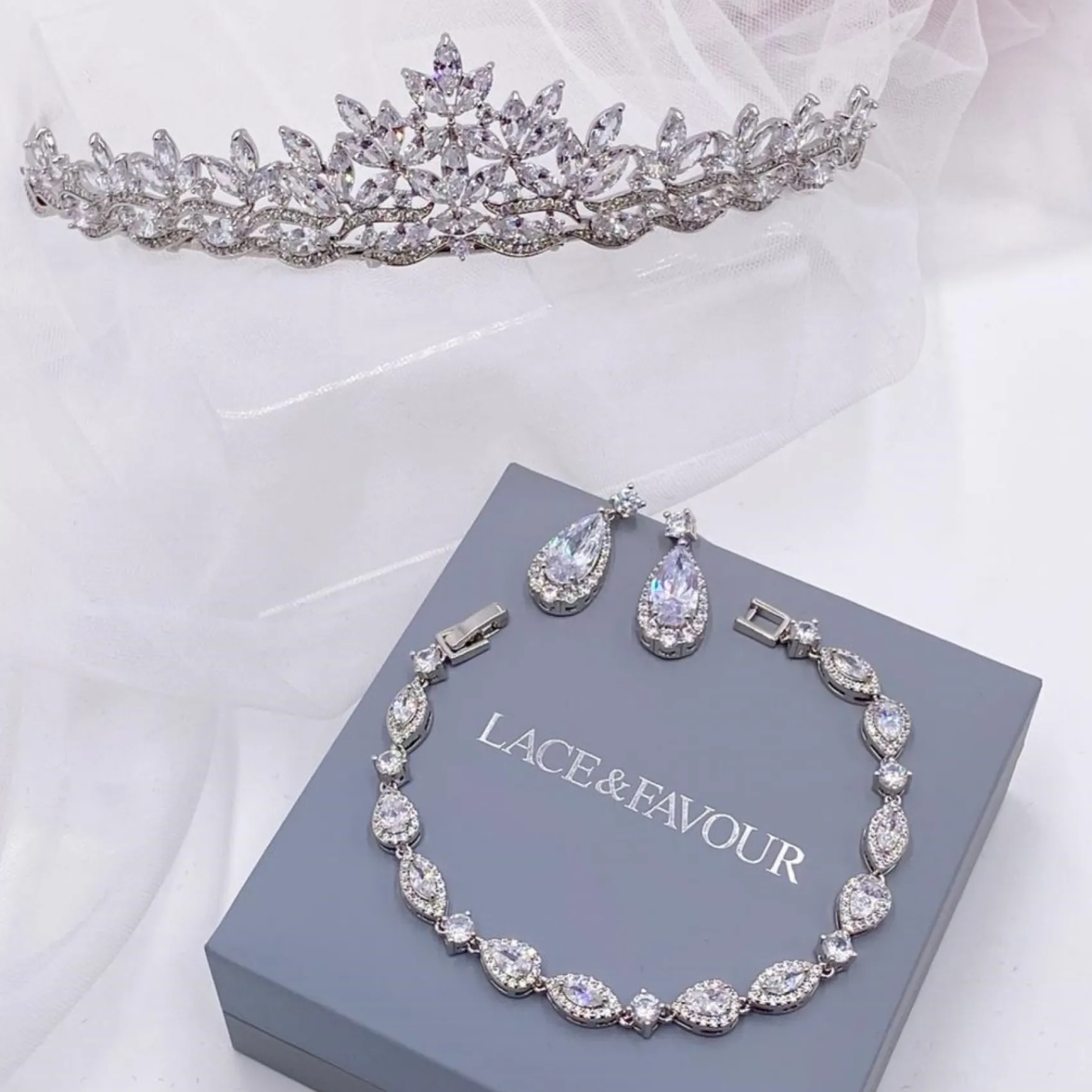 Lace & Favour Bride Gifts | Silver Wedding Jewellery*Palladium Cubic Zirconia Wedding Bracelet Silver