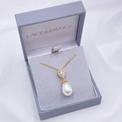 Lace & Favour Pearl Jewellery | Gold Wedding Jewellery*Paloma Teardrop Pearl Pendant Necklace (Gold) |