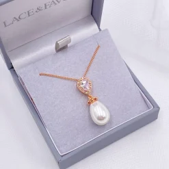 Lace & Favour Pearl Jewellery | Rose Gold Wedding Jewellery*Paloma Teardrop Pearl Pendant Necklace (Rose Gold) |