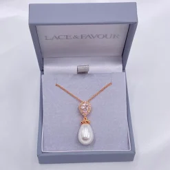 Lace & Favour Pearl Jewellery | Rose Gold Wedding Jewellery*Paloma Teardrop Pearl Pendant Necklace (Rose Gold) |