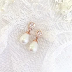 Lace & Favour Bridesmaid Gifts | Bride Gifts*Paloma Teardrop Pearl Wedding Earrings (Rose Gold) Ivory/ Rose Gold