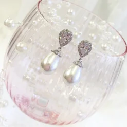 Lace & Favour Bridesmaid Gifts | Bride Gifts*Paloma Teardrop Pearl Wedding Earrings (Silver) Ivory/ Silver