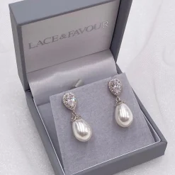 Lace & Favour Bridesmaid Gifts | Bride Gifts*Paloma Teardrop Pearl Wedding Earrings (Silver) Ivory/ Silver