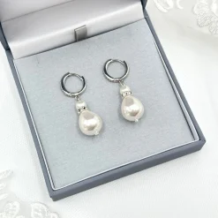 Beads & Beyond Bride Gifts | Vintage Jewellery*Panache Silver Large Teardrop Pearl Earrings Ivory/ Silver