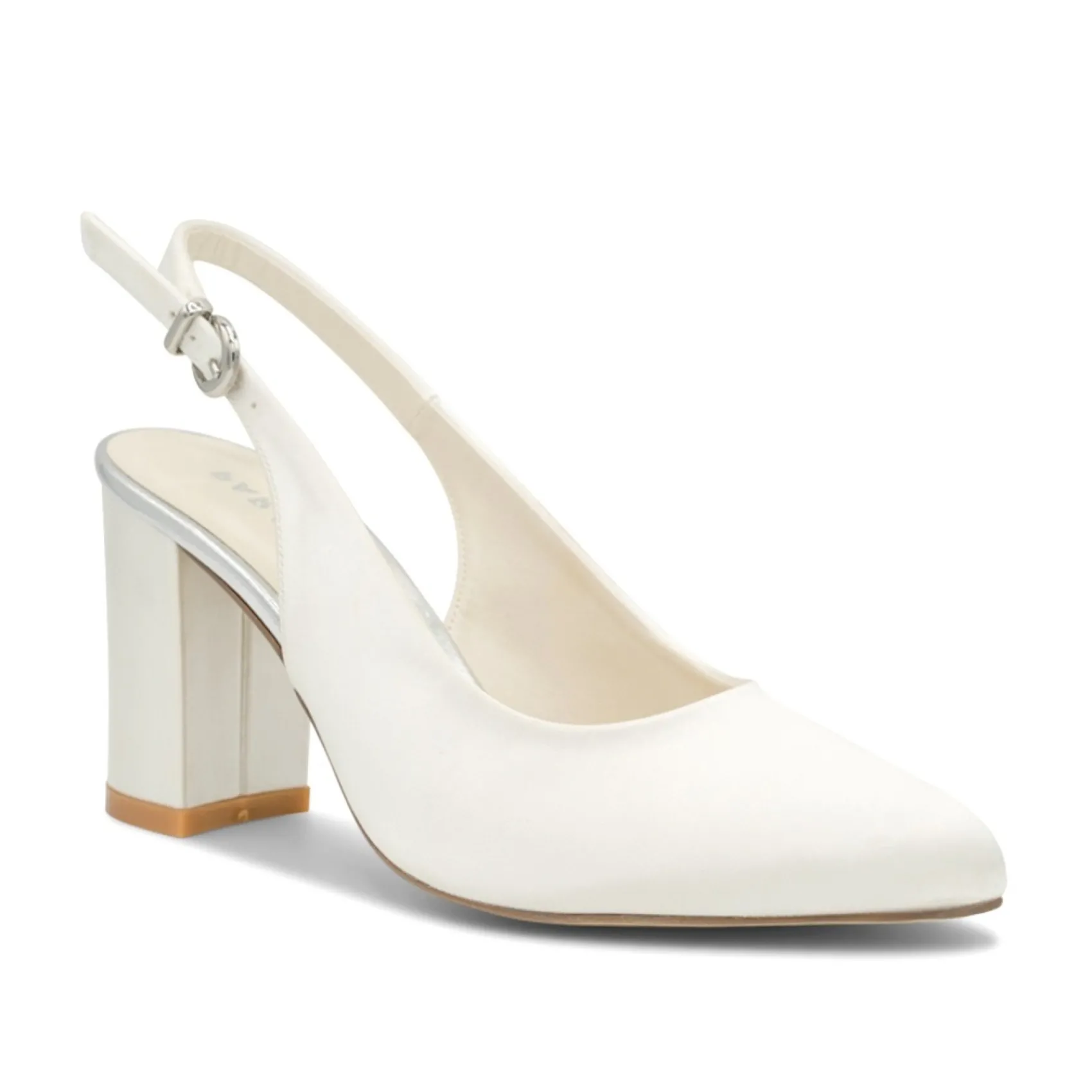 Paradox London Wedding Shoes | Mid Heel*Alston Dyeable Satin Slingback Block Heels Ivory