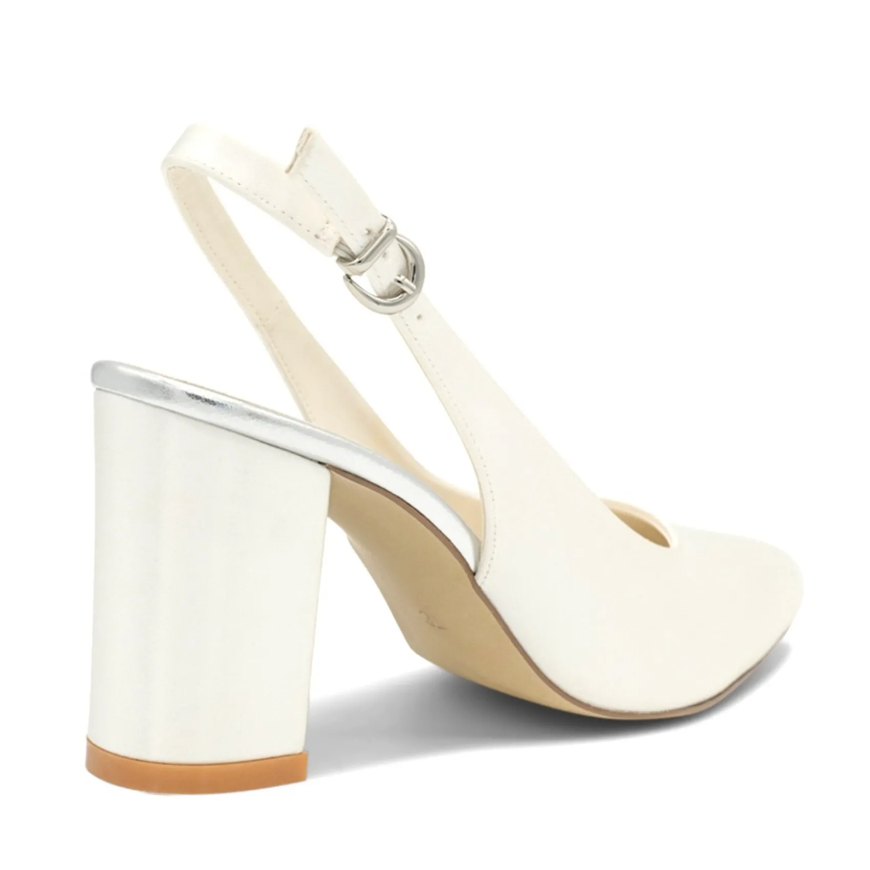 Paradox London Wedding Shoes | Mid Heel*Alston Dyeable Satin Slingback Block Heels Ivory