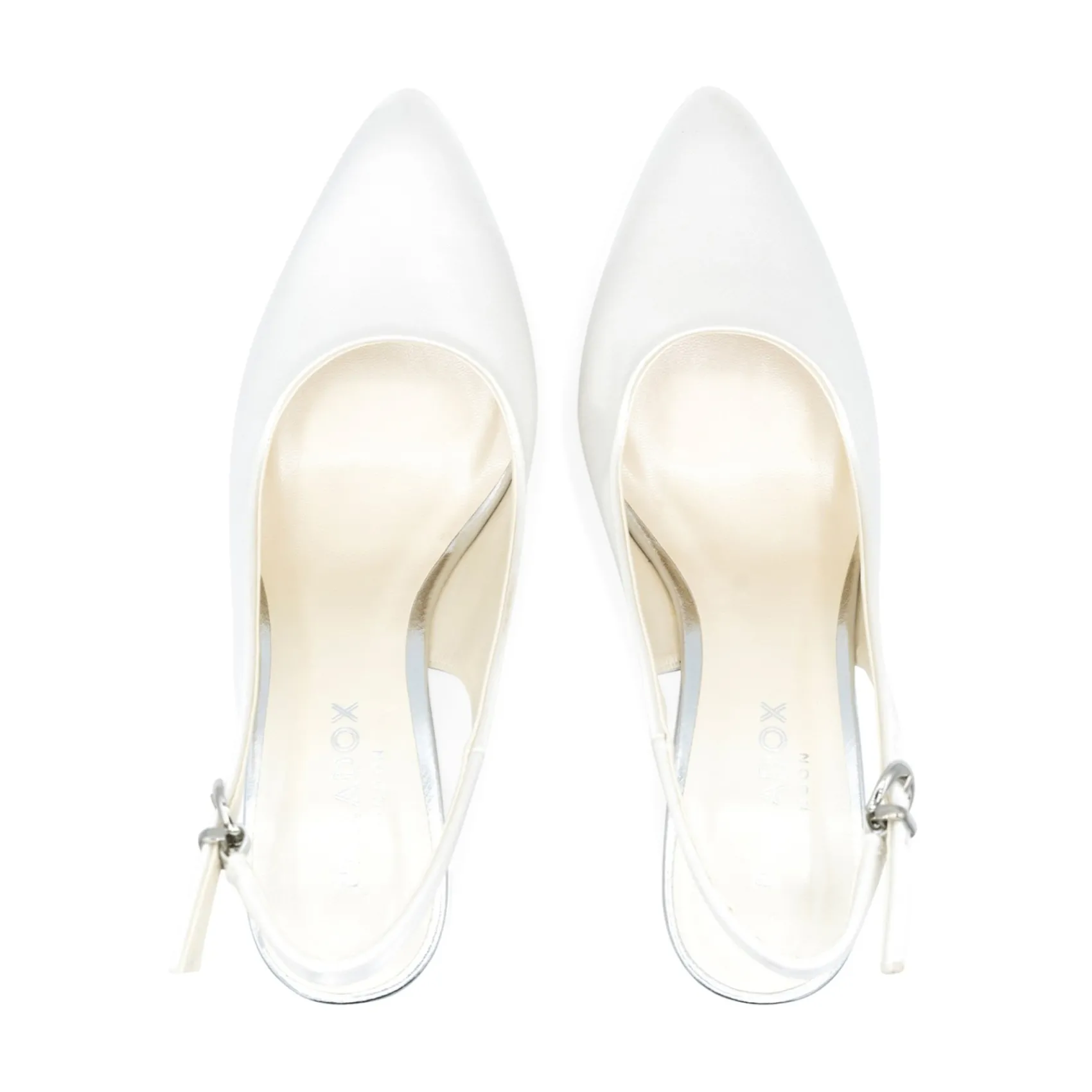Paradox London Wedding Shoes | Mid Heel*Alston Dyeable Satin Slingback Block Heels Ivory