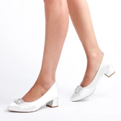 Paradox London Wedding Shoes | Low Heel*Brittney Satin Wide Fit Low Block Heel Court Shoe Ivory