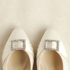 Paradox London Wedding Shoes | Low Heel*Brittney Satin Wide Fit Low Block Heel Court Shoe Ivory
