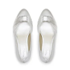 Paradox London Wedding Shoes | Low Heel*Brittney Satin Wide Fit Low Block Heel Court Shoe Ivory