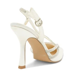 Paradox London White Prom Shoes | Sparkly Prom Shoes*Calliope Satin Diamante Slingback Court Shoes Ivory