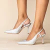 Paradox London Sparkly Prom Shoes | Silver Prom Shoes*Carli Glitter Mid Heel Slingback Court Shoes Silver