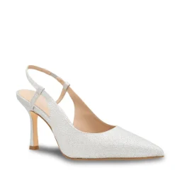 Paradox London Sparkly Prom Shoes | Silver Prom Shoes*Carli Glitter Mid Heel Slingback Court Shoes Silver