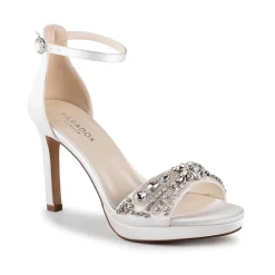 Paradox London Wedding Guest Shoes | Wedding Shoes*Enya Satin High Heel Crystal Platform Sandals Ivory