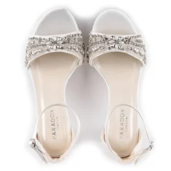 Paradox London Wedding Guest Shoes | Wedding Shoes*Enya Satin High Heel Crystal Platform Sandals Ivory