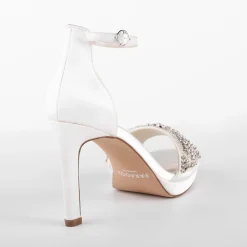 Paradox London Wedding Guest Shoes | Wedding Shoes*Enya Satin High Heel Crystal Platform Sandals Ivory