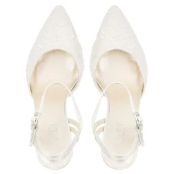 Paradox London Wedding Shoes | High Heel*Fauna Satin and Lace Block Heel Court Shoes Ivory