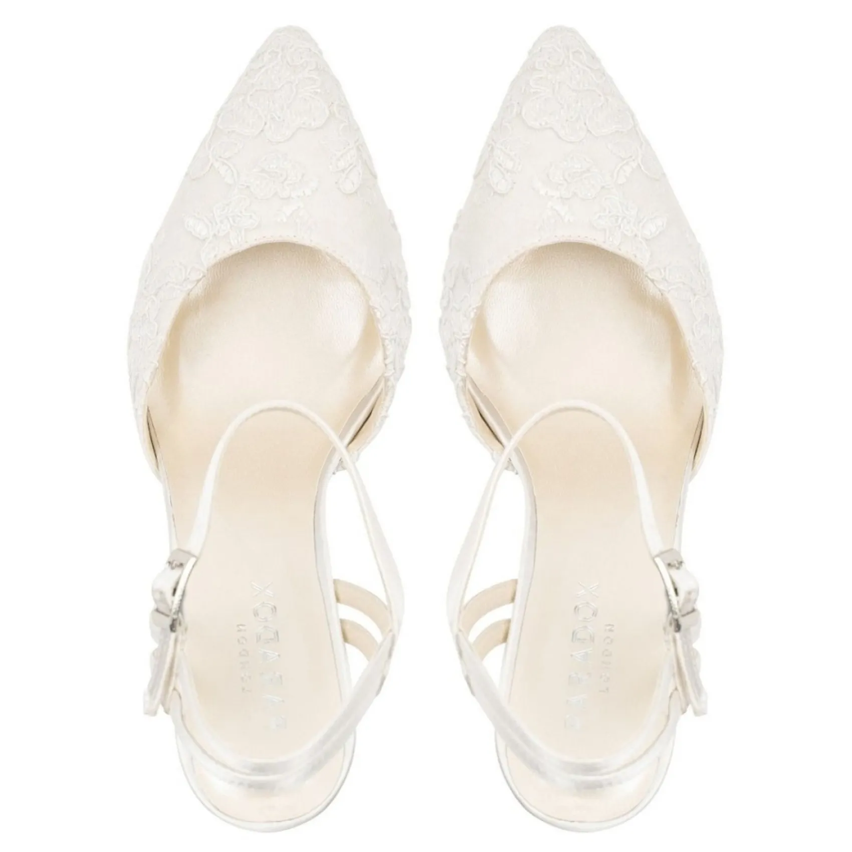 Paradox London Wedding Shoes | High Heel*Fauna Satin and Lace Block Heel Court Shoes Ivory