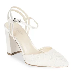 Paradox London Wedding Shoes | High Heel*Fauna Satin and Lace Block Heel Court Shoes Ivory