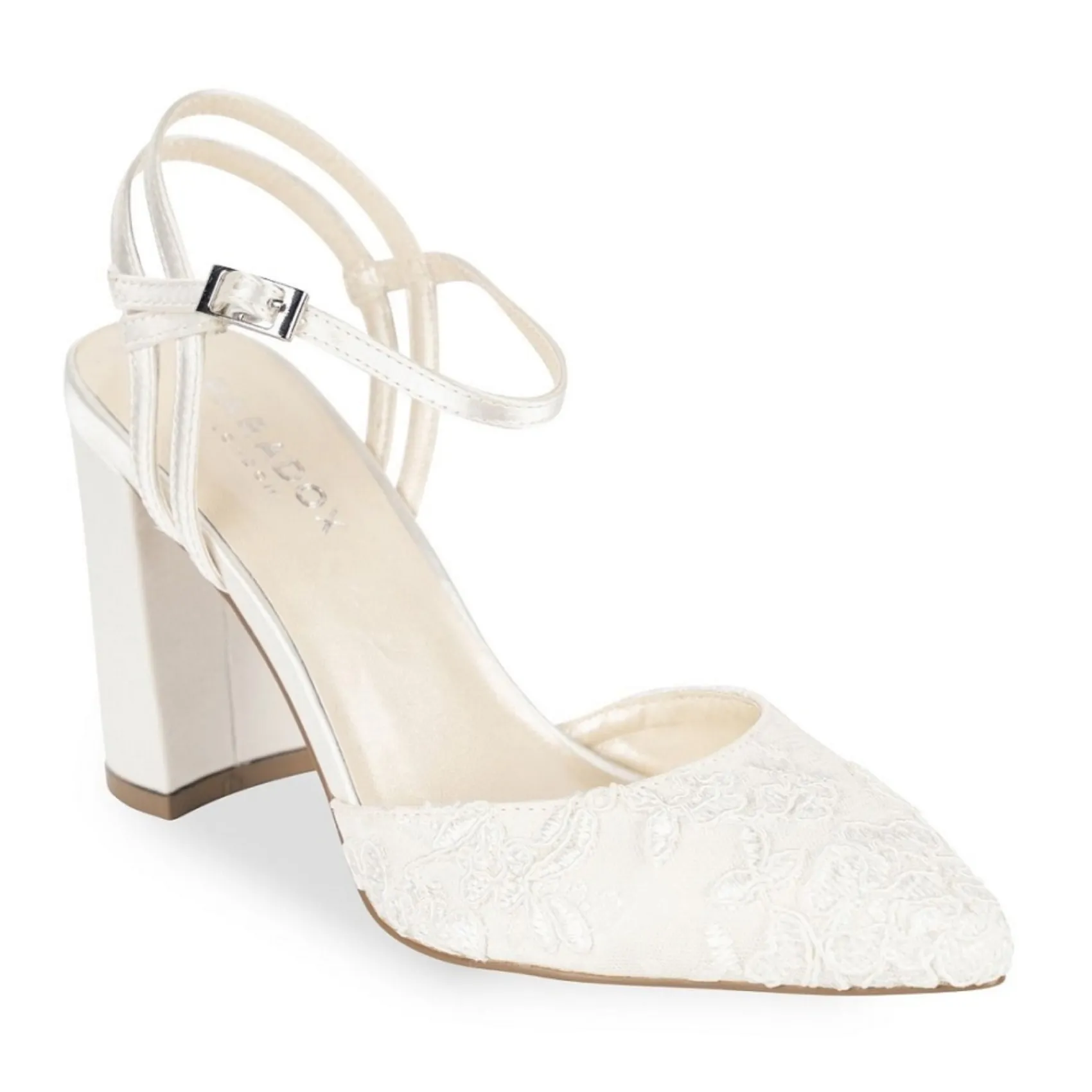 Paradox London Wedding Shoes | High Heel*Fauna Satin and Lace Block Heel Court Shoes Ivory