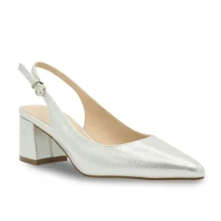 Paradox London Sparkly Prom Shoes | Silver Prom Shoes*Flynn Shimmer Wide Fit Low Block Heel Slingbacks Silver
