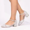 Paradox London Sparkly Prom Shoes | Silver Prom Shoes*Frankie Glitter Wide Fit Low Block Court Shoes Silver