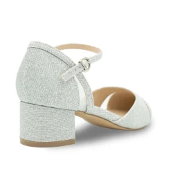 Paradox London Sparkly Prom Shoes | Silver Prom Shoes*Frankie Glitter Wide Fit Low Block Court Shoes Silver