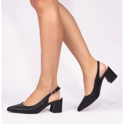 Paradox London Sparkly Prom Shoes | Low Heel Prom Shoes*Imelda Shimmer Low Block Heel Slingbacks Black