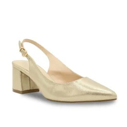 Paradox London Sparkly Prom Shoes | Gold Prom Shoes*Imelda Shimmer Low Block Heel Slingbacks Champagne