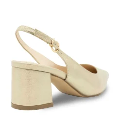 Paradox London Sparkly Prom Shoes | Gold Prom Shoes*Imelda Shimmer Low Block Heel Slingbacks Champagne