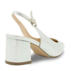 Paradox London Sparkly Prom Shoes | Silver Prom Shoes*Imelda Shimmer Low Block Heel Slingbacks Silver