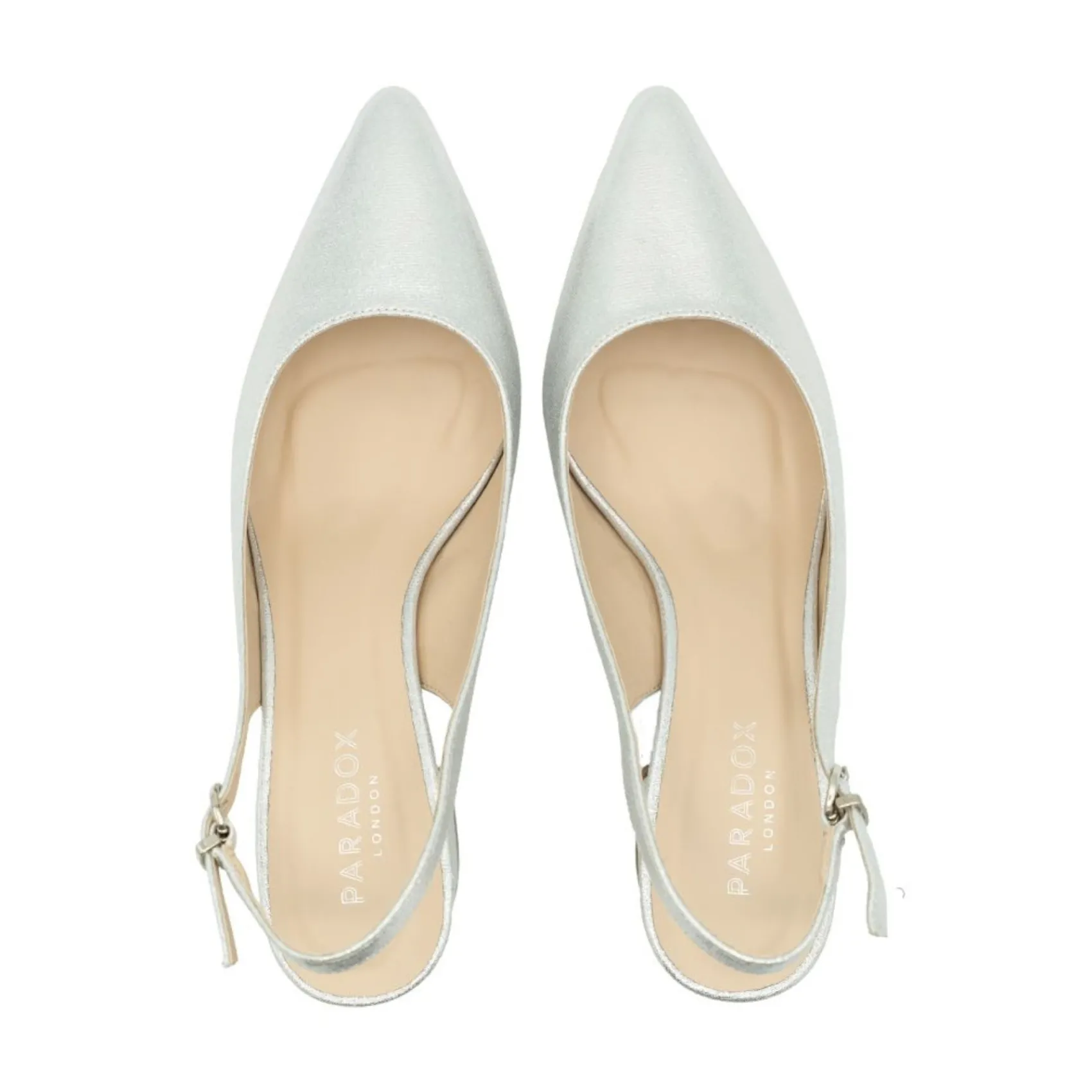 Paradox London Sparkly Prom Shoes | Silver Prom Shoes*Imelda Shimmer Low Block Heel Slingbacks Silver