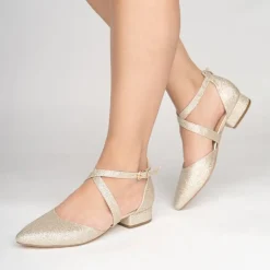 Paradox London Sparkly Prom Shoes | Gold Prom Shoes*Inaya Shimmer Cross Strap Low Block Heels Champagne