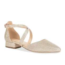 Paradox London Sparkly Prom Shoes | Gold Prom Shoes*Inaya Shimmer Cross Strap Low Block Heels Champagne