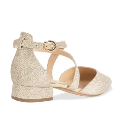 Paradox London Sparkly Prom Shoes | Gold Prom Shoes*Inaya Shimmer Cross Strap Low Block Heels Champagne