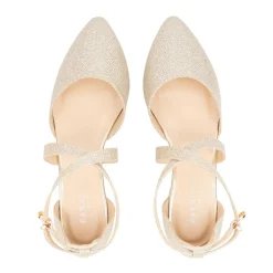 Paradox London Sparkly Prom Shoes | Gold Prom Shoes*Inaya Shimmer Cross Strap Low Block Heels Champagne
