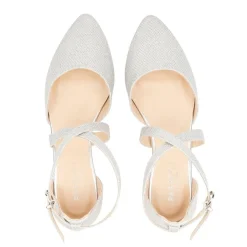 Paradox London Sparkly Prom Shoes | Silver Prom Shoes*Inaya Shimmer Cross Strap Low Block Heels Silver