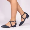 Paradox London Sparkly Prom Shoes | Low Heel Prom Shoes*Irene Shimmer Cross Strap Low Block Heels Navy
